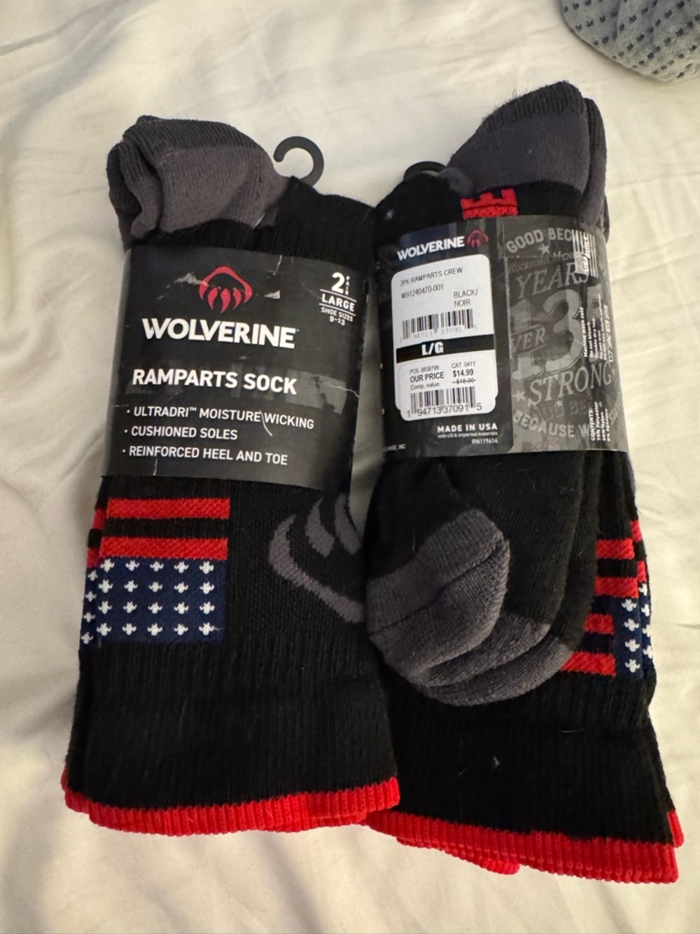 Wolverine Ramparts Crew Socks - Black, Red & Gray - 2 Pair